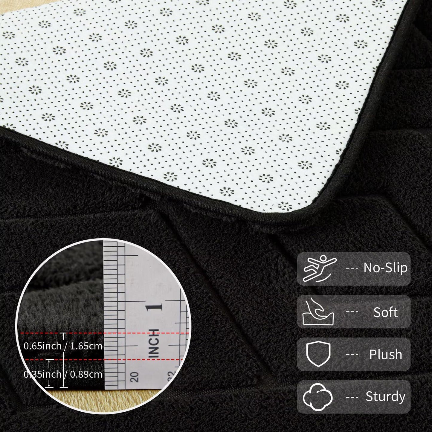 Flagover 3x5 Black Washable Area Rug for Bedroom, Modern Geometric Shag Non-Slip Living Room Rugs, Fluffy Plush Soft Memory Foam Carpet for Kids Boys Room Nursery Room Dorm Bedside Decor
