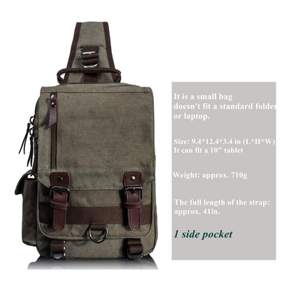 Leaper Retro Canvas Messenger Bag — Fits 10" Tablet, 9 Pockets, Unisex Crossbody Shoulder Sling Bag for Travel, Work & Daily Use, Army Green, M (Available in Medium, Large, XL, XXL)