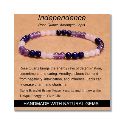 MASSIVE BEADS Rose Quartz Amethyst Lapis - Independence Handmade Handmade Yoga Stretch Elastic Bracelet Natural Stone Crystal Healing Power Energy Gifts for Unisex Adult 4mm