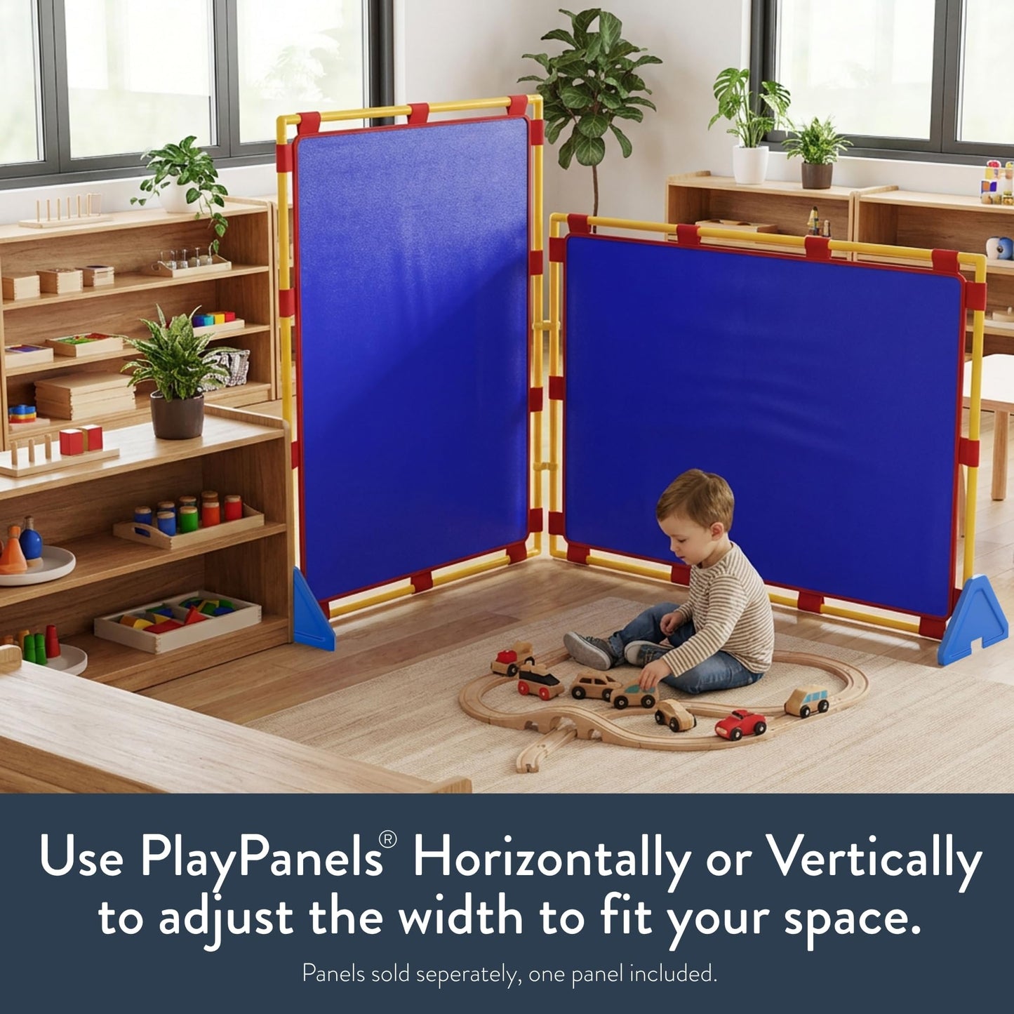 Children's Factory Big Screen PlayPanel, Kids Room Divider, Lightweight, Classroom Privacy Screen, Cantilever Feet Included, Plastic, Vinyl, 1 Panel, Blue