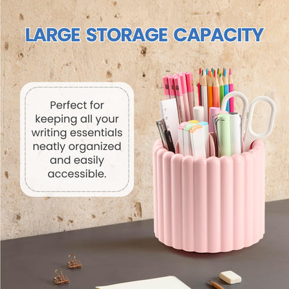 Sallurna Desk Organizer, 360° Rotating Pen Holder for Desk, Pencil Cup with 7 Compartments Storage Box Caddy for Kids, Office, School, Home (Pink)