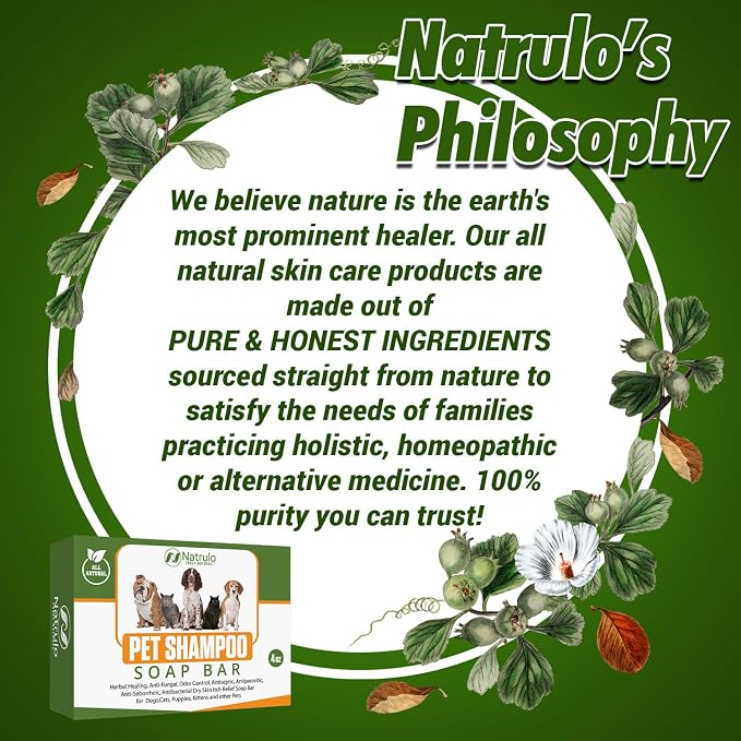Natrulo All Natural Pet Shampoo Soap Bar for Dogs, Cats, Puppies – Herbal Healing Dry Skin Itch Relief, Odor Control Bar Soap for Pets – Gentle, Plant-Based, Easy-to-Use Pet Soap Bar Made in USA