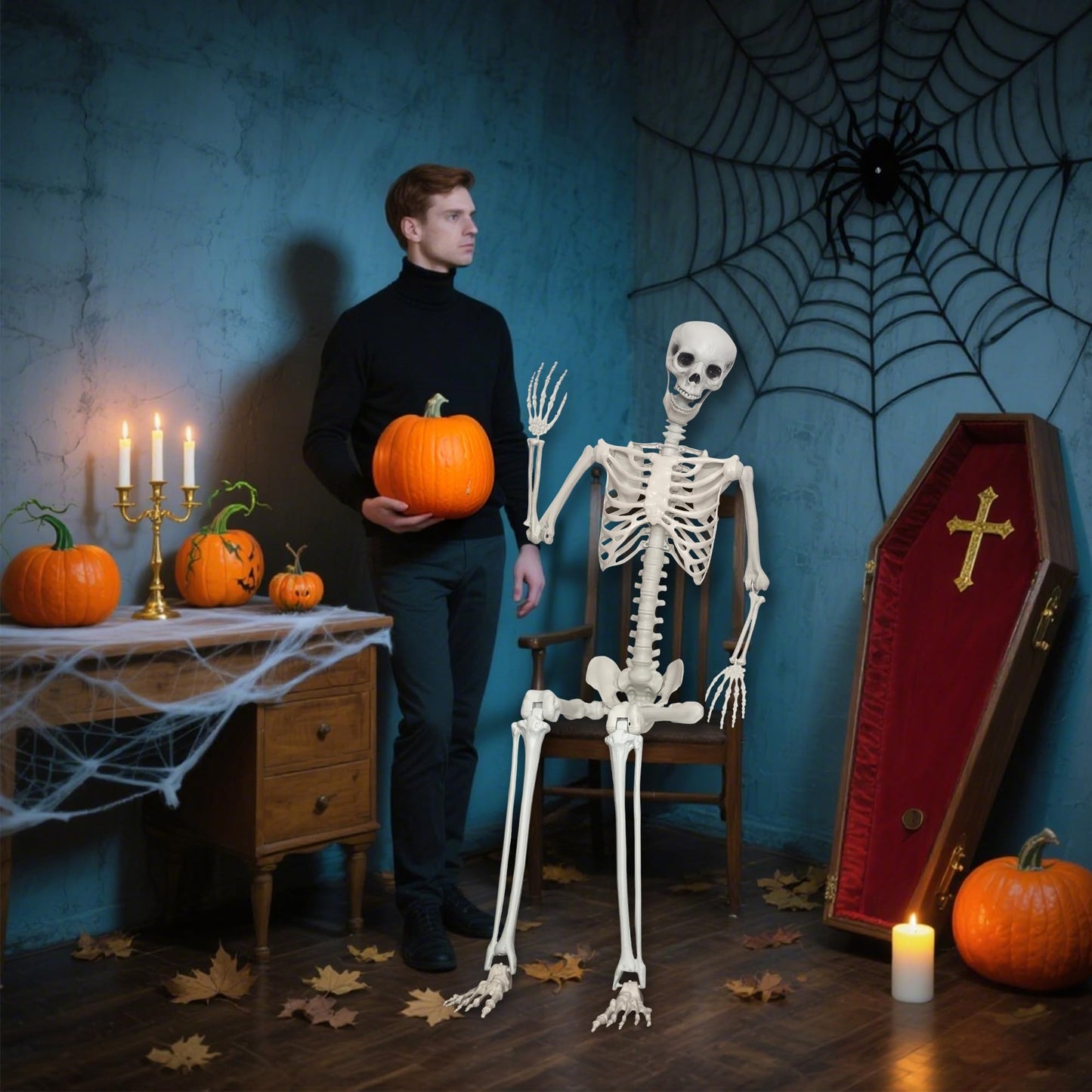 LOSFOTBO 5.9Ft/180cm Giant Skeleton Poseable Skeleton Realistic Full Body Bones for Halloween Decorations