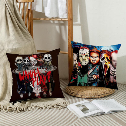 Generic Set of 4 Linen Throw Pillow Covers Halloween Pillow Case Horror Movie Character Halloween Pillow Covers Funny Holiday Home Decoration for Sofa Couch Bed Living Room Car Bedroom Bar Cafes