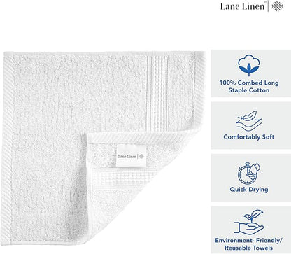 LANE LINEN White Washcloths 24 Pack