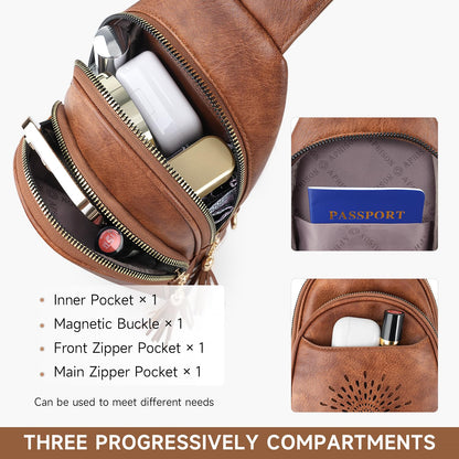 APHISON Small Sling Bag Cell Phone Purse Vegan Leather Fanny Crossbody Bag for Women Trendy Chest Backpack Adjustable Strap