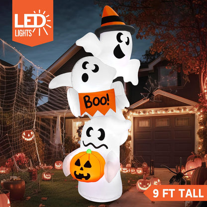 JOYIN 9ft Tall Halloween Inflatable Ghost Outdoor Decorations, Giant Overlap Ghost Inflatable Decor with LEDs, Blow Up Yard Decorations for Halloween Party Garden Lawn Yard Decor