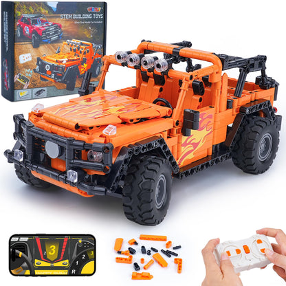 VERTOY STEM Building Car Toys for Kids Boys - Remote & APP Control Block Set, Birthday Gifts for Age 8-12 13+ Year Old, Bigger Orange Model(740+ pcs)