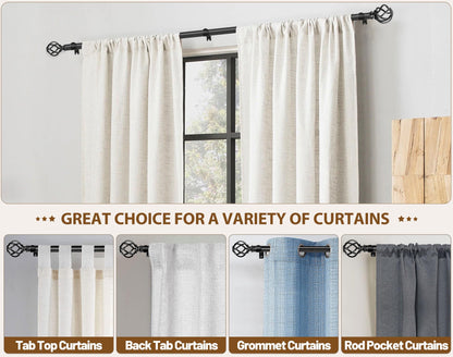 KAMANINA Black Curtain Rods for Windows 72 to 144 Inches (6-12ft), 1 Inch Heavy Duty Curtain Rod 32 to 144, Long Decorative Single Drapery Rods, Twisted Cage End