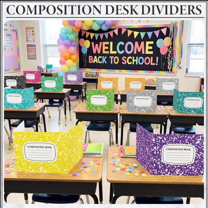 Poola Voidra 24 Pcs Composition Desk Dividers for Students Cardboard Privacy Folders Testing Privacy Classroom Boards for Desk Back to School Teacher Office Study Supplies (Colorful Composition)