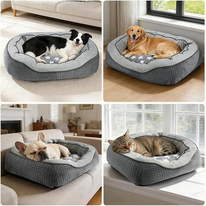 Dog Beds for Large Dogs, Washable Pet Bed, Orthopedic Dog Sofa Bed, Soft Calming Sleeping Warming Puppy Bed (Star-Grey, X-Large-(35’’x 25’’x 10’’))
