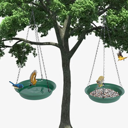 VUWEZ Hanging Bird Feeder & BirdBath for Outdoors, Wild Bird Feeders Tray, Hanging Birdbaths Trays for Outside, Cardinal, Blue Jay, Crow, Birdfeeders Outside (12", 1 Pcs with Hole & 1 Pcs No Hole)