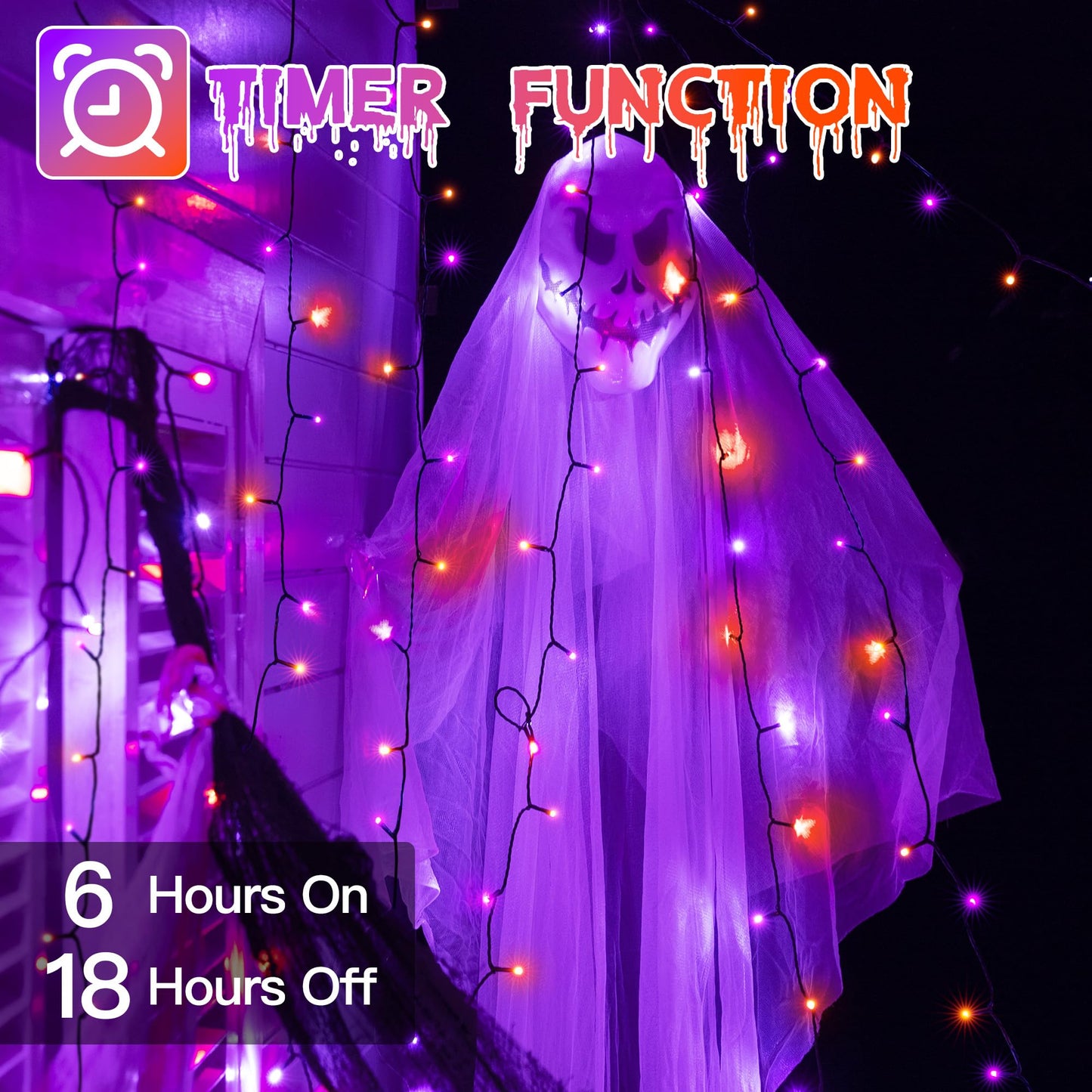 Guhope 66FT 200 LED Halloween Lights, Orange + Purple Halloween Lights Outdoor with 8 Lighting Modes, Waterproof String Lights for Halloween Christmas Outdoor Party Yard Garden Decoration
