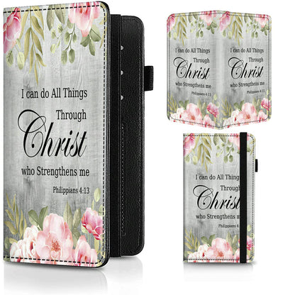Rossy Checkbook Cover PU Leather Slim Check Book Holder Covers Wallet Case Duplicate Checks Card Pen Holder with RFID Blocking & Elastic Strap for Men Women, Bible Verse Philippians 4-13