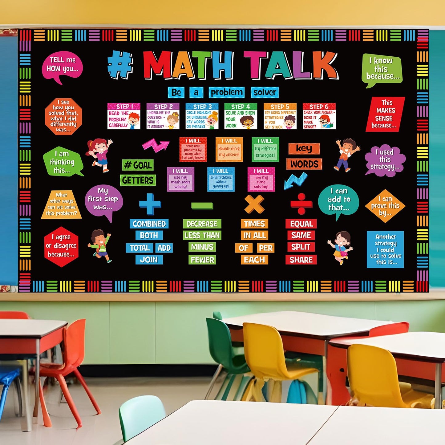 Pajean 85 Pcs Math Talk Bulletin Board Set Math Posters Classroom Decorations Educational Mathematics Paper Cutout for Elementary Middle High School Wall Chalkboard Decor Teacher Supplies(Talk)
