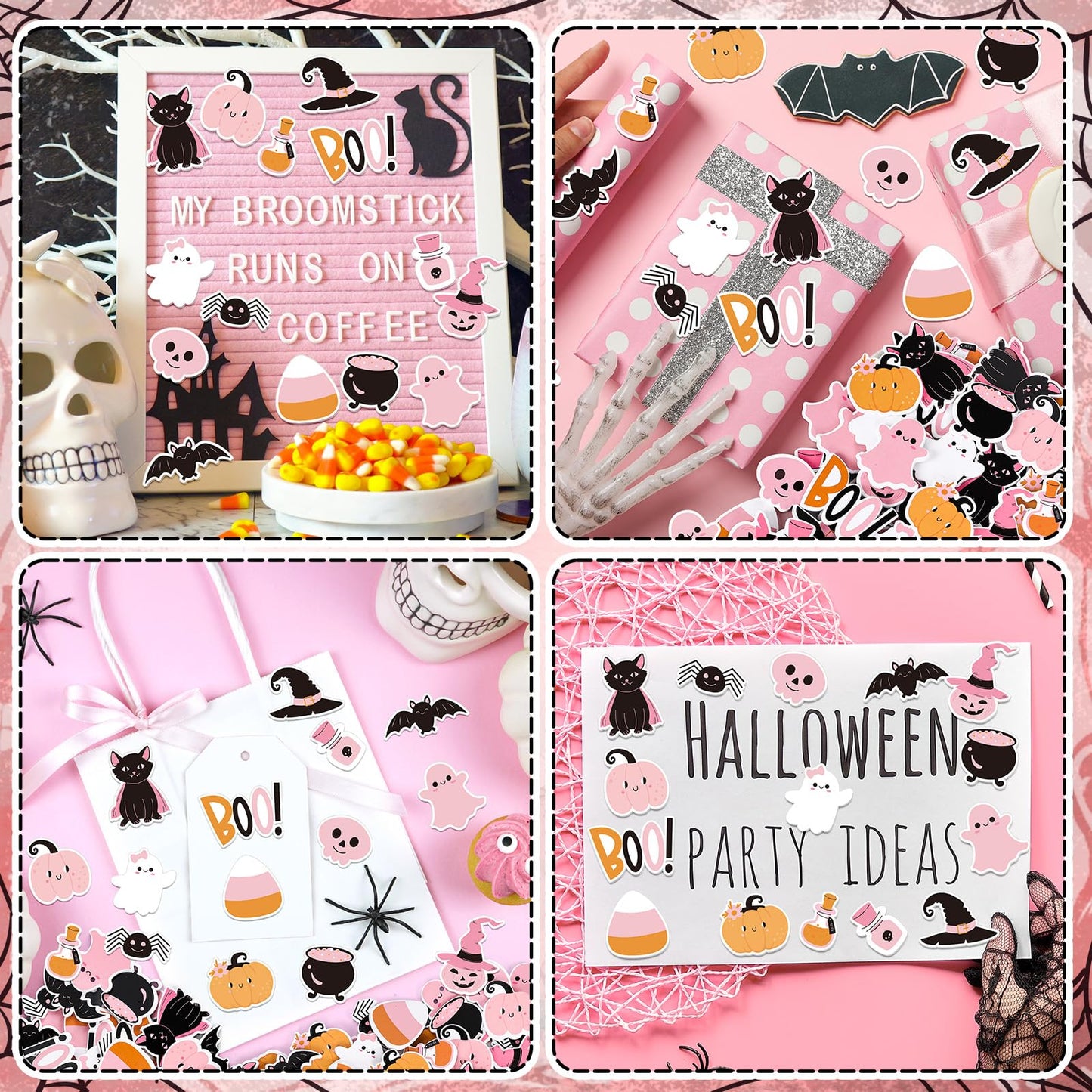 JarThenaAMCS 500Pcs Halloween Pink Foam Stickers Cute Cartoon Ghost Boo Pumpkin Self-Adhesive Sticker Decals for DIY Art Craft Birthday Baby Shower, 15 Designs