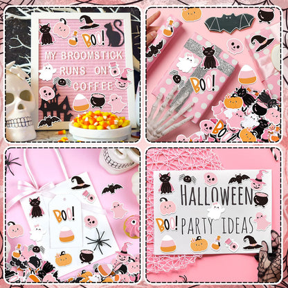JarThenaAMCS 500Pcs Halloween Pink Foam Stickers Cute Cartoon Ghost Boo Pumpkin Self-Adhesive Sticker Decals for DIY Art Craft Birthday Baby Shower, 15 Designs