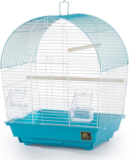 Prevue Pet Products South Beach Dome Top Bird Cage - Ideal for Parakeets, Finches, Budgies, & Canaries, Small & Portable Indoor Bird Cage, Functional Permanent or Travel Bird Cage - White & Teal