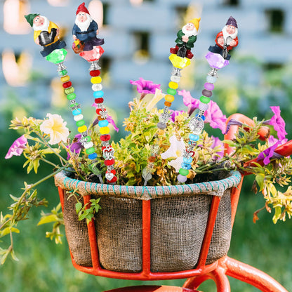 Lineshading 95 Pcs Gnome Garden Stakes Fairy Wand Garden DIY Beaded Stakes Decor 4 Crystal Stopper Top 4 Gnome 64 Large Hole Beads 15 Silver Pendants 4 Threaded Rods 4 Pcs Nuts, for Craft Supply