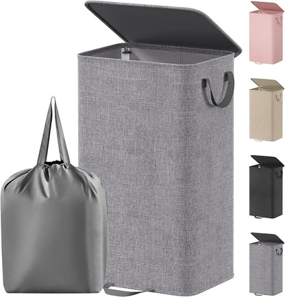 Lifewit Single Laundry Hamper with Lid and Removable Laundry Bags, Large Collapsible 1 Dividers Dirty Clothes Basket with Handles for Bedroom Laundry Room Closet Bathroom College, 100L Gray