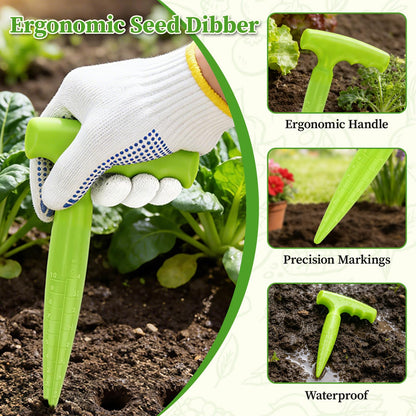 DRAINJH Mini Seed Spreader, 19 Pcs Seed Planter Tool Dispenser for Small Seeds, Hand Seeder Spreader with Plant Labels, Ergonomic Plastic Dibber Garden Tool and Gloves for Lawns