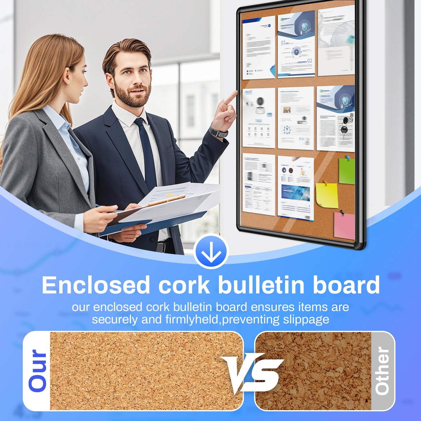 Magula 36"x24" Enclosed Bulletin Board Tamper-Proof Dispaly Case, Black Aluminium Frame, Shatter Resistant Lockable Bulletin Board, Enclosed Cork Board for School, Office,Commercial,Hospital etc