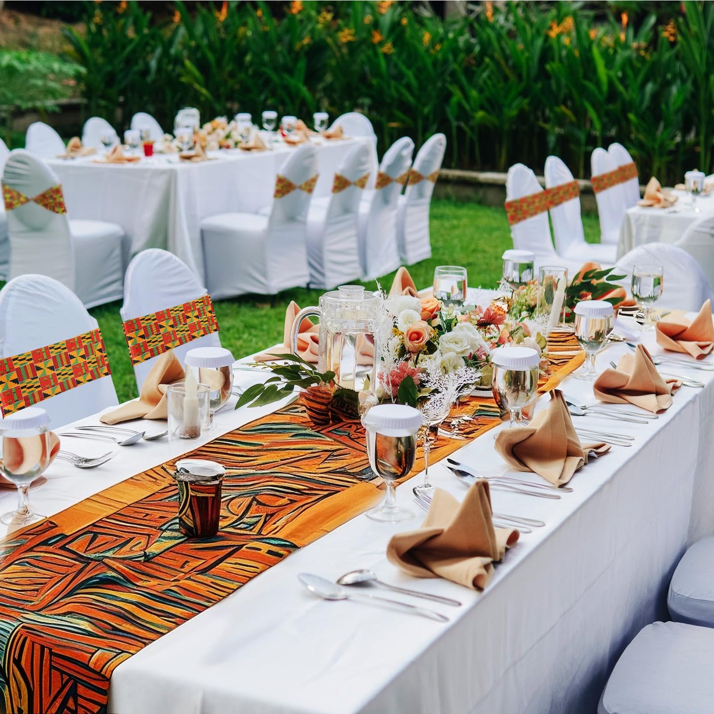 Newwiee 48 Pcs African Kente Chair Sashes Spandex African Kente Chair Covers Animal Print Elastic Chairs Sashes Bow Polyester Bands Ties Without Buckle for Animal Safari Theme Party Birthday Decor
