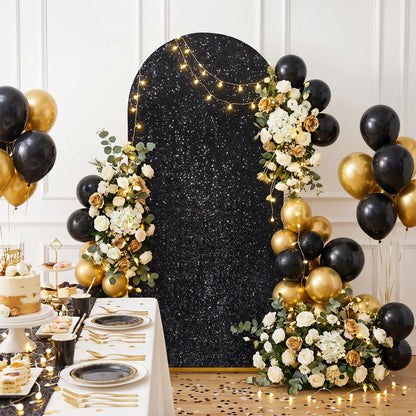 Set of 3 Black Arch Backdrop Covers Sequin Backdrop Arch Cover for Wedding Party Halloween Graguation Birthday Flower Balloon Stand(7.2ft, 6.6ft, 6ft)