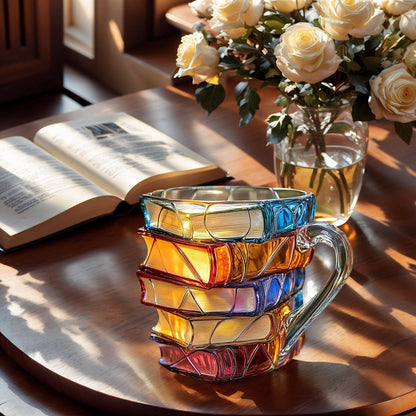 OTTNSA 3D Painted Book Stack Glass Coffee Mug, 12 oz Colorful Heat-Resistant Cup, Christmas & Holiday Gifts for Books Lovers, Readers, Writers, Librarians, Book Club and Bookworm Fans