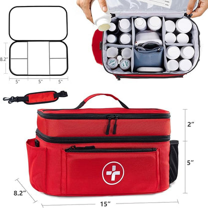 BAGSFY Travel Medicine Bag Organizer, Medical Bag Empty, Pill Bottle Organizer for Home, Large Medication Storage, Travel Carrying Case First Aid Kit Bags Empty, Emergency Kit.