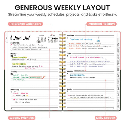Planner 2026–2027, Weekly & Monthly Academic Organizer for School Year, Jul 2026–Jun 2027, Hardcover Planner with Tabs, Back to School Essential, 6.3" x 8.5", Petite Street