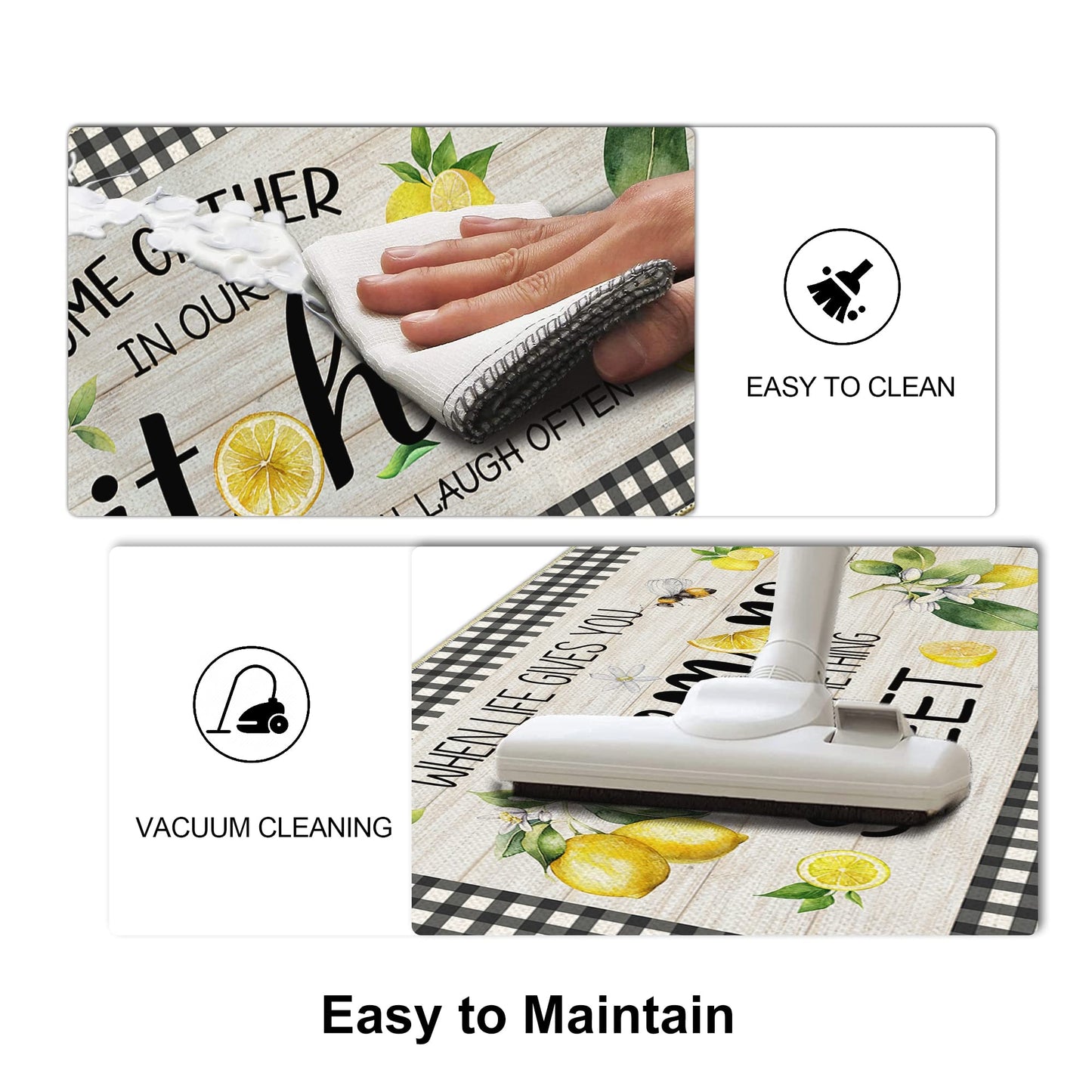 Lemon Kitchen Mat Set of 2, Kitchen Mats for Floor, Farmhouse Lemon Kitchen Decor Floor Mats Non Slip, Kitchen Runner Rug Carpet 17x29 and 17x47 Inch