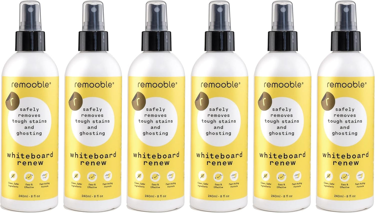 Remooble Dry Erase Whiteboard Cleaner Spray - Safely Removes Tough Stains and Ghosting (6 Pack)