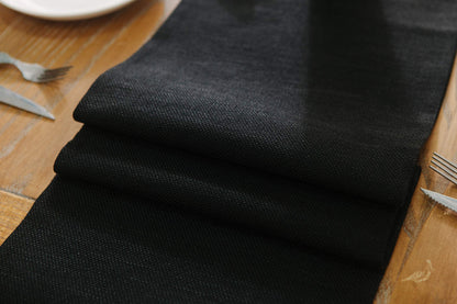 2 Piece Fabric in 1 Dinning Table Runner 12 x 120 Inches Farmhouse Kitchen Coffee Burlap Table Runner for Holiday Party, Black