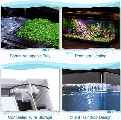Harmony Deluxe 8 Gallon All-in-One Aquarium Kit, Award-Winning Fish Tank with Lid, Integrated Filtration, LED Light, Low-Iron Glass, Black Tank with Oak Grain Top