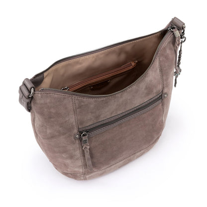 The Sak Sequoia Hobo Bag in Leather, Single Shoulder Strap, Mushroom Suede