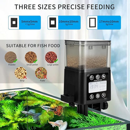Podazz Automatic Fish Feeder for Aquarium with Timer, LCD Display 320ML Large Capacity Adjustable Fish Dispenser, Operated Feeders for Goldfish, Turtle for Vacation, Weekend or Daily Use(Black)