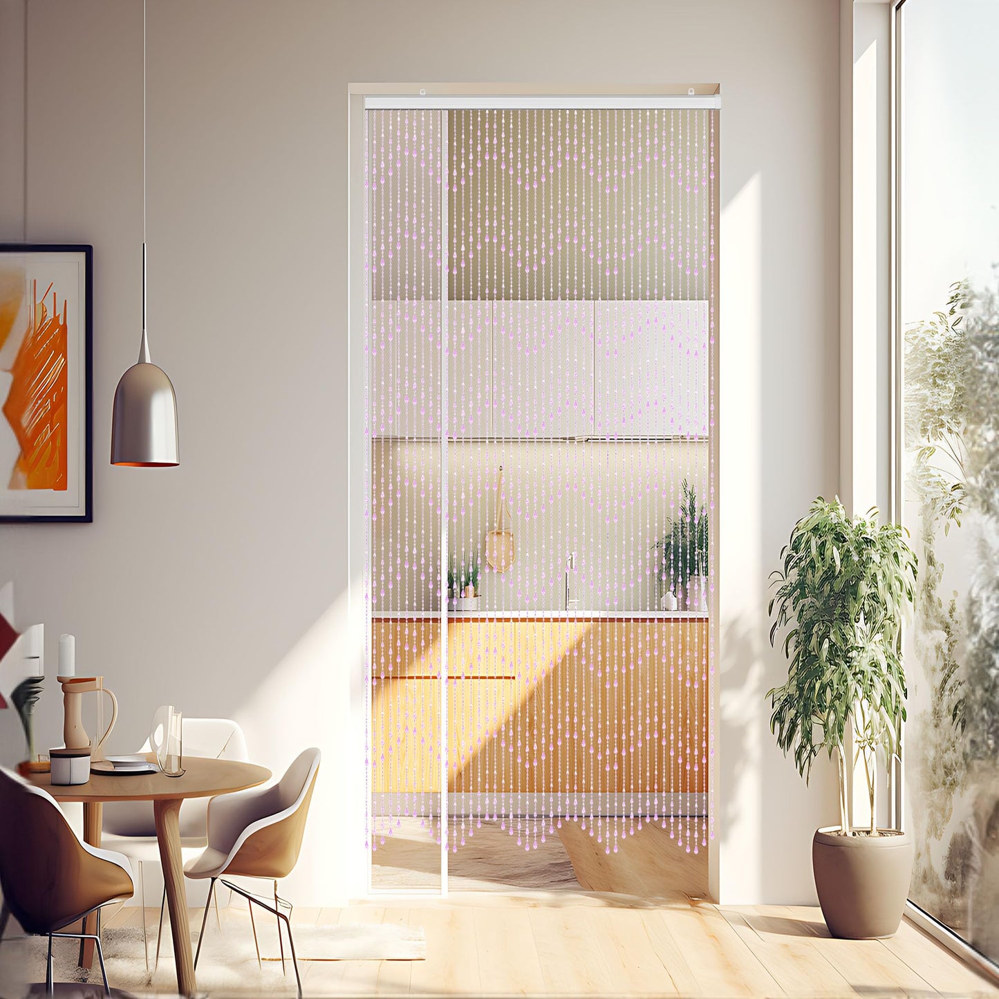 GeeComfy Crystal Beaded Curtain 35.5 x 79 Inches 45 Strands Acrylic Hanging Door Beads String Curtain Room Divider for Doorway Window Living Room Bedroom Decor, Wave Pattern - Pink