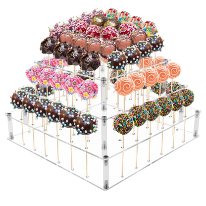 Bettoor Cake Pop Stand, 72 Holes Large Acrylic Cake Pop Holder, 3 Tiers Clear Lollipop Holder for Display Candy Dessert, Lollipop Stand for Birthday Parties Weddings Halloween