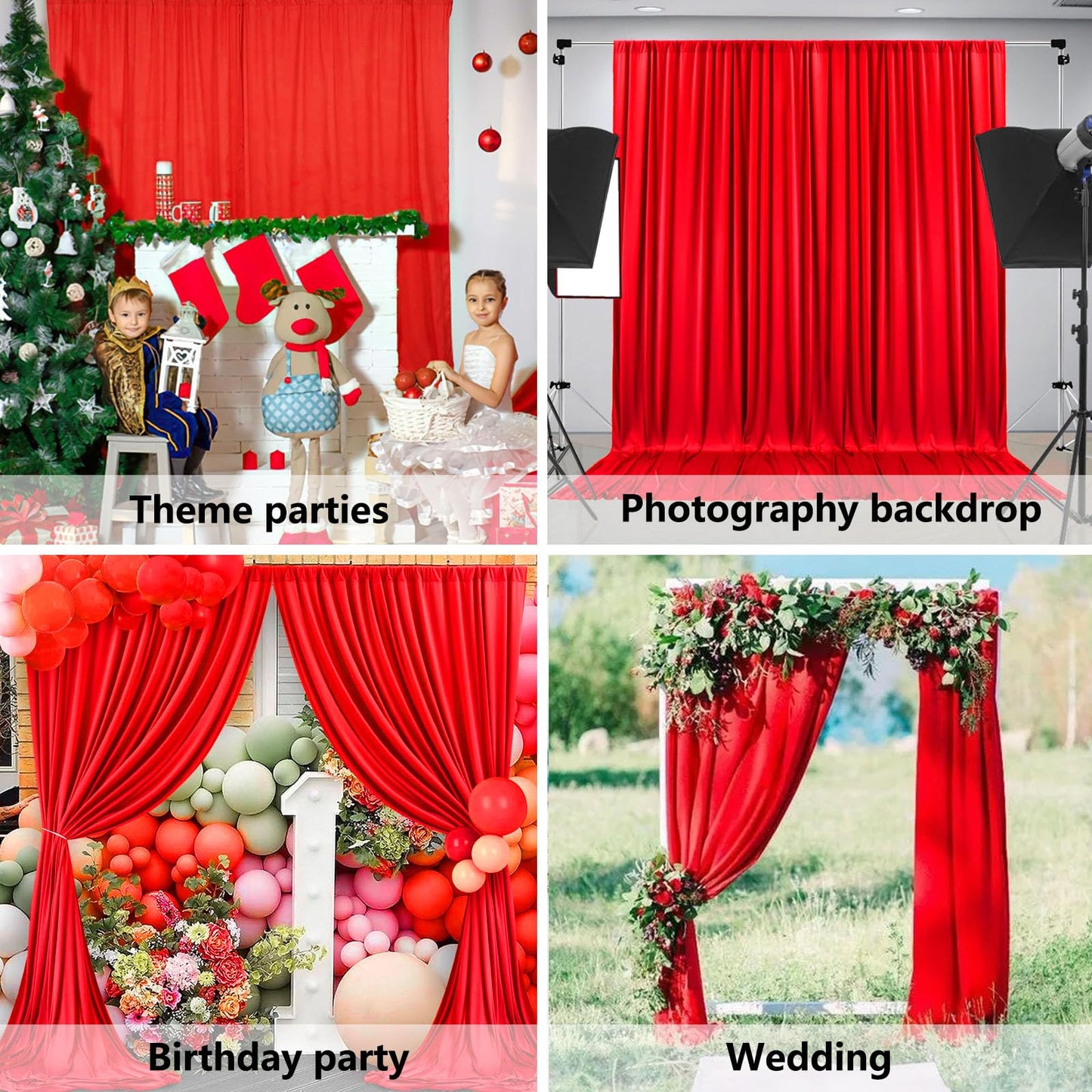 10 x 10 Feet Red Backdrop Curtain for Partie, Background Curtains for Photoshoot, Birthday, Wedding, Halloween, Thanksgiving, Christmas, New Year Party Decorations 5Ft x 10Ft, 2 Panels