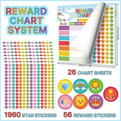 Reward Chart for Kids,Magnetic Behavior Chore Chart for Kids at Home,26 Rainbow Blue Chore Charts,1960 Star Stickers,56 Reward Stickers,Incentive Chore Chart to Develop Responsibility and Good Habits