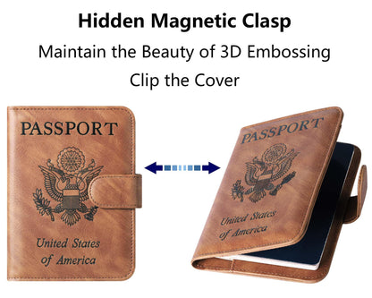 Passport Holder Cover Wallet Travel Essentials Leather Rfid Blocking Case Vacation Luggage Must Haves Travel Accessories for Men Women (120#Brown)