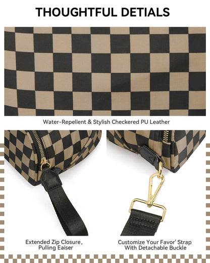 BOSTANTEN Crossbody Bags for Women Cross Body Purse Checkered Bum Bag, Large Diaper Purse for Moms, Perfect for Work/Travel