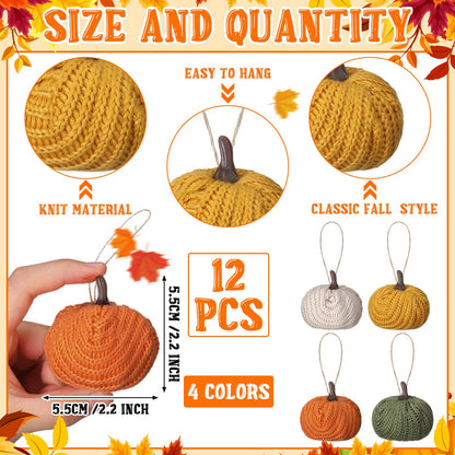 12 Pcs Mini Knit Pumpkins Fall Pumpkin Ornaments Thanksgiving Small Fall Crochet Ornaments Decorative for Autumn Rustic Farmhouse Harvest Decoration (Mini Autumn Set)