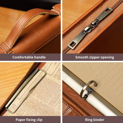 YIWEN Handmade Leather Portfolio with Handle, 3 Ring Binder, Zippered Padfolio for 13" Tablet, 8.5 x 11 Notepad, Professional Business Document Organizer (Brown, Oil Wax Leather)