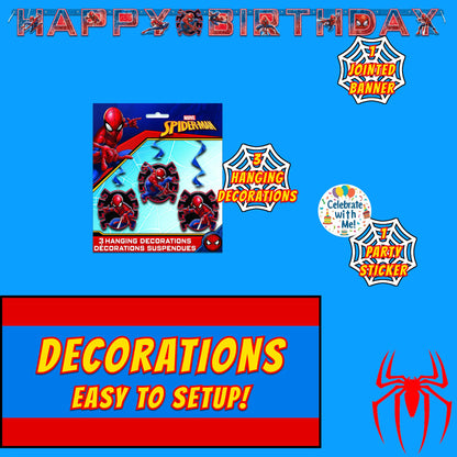Unique Spider-Man Party Decorations | Swirl Decor Set | Officially Licensed | Jointed Banner and Hanging Swirls | Birthday Decor For Kids, Photo Backdrops, Party Rooms