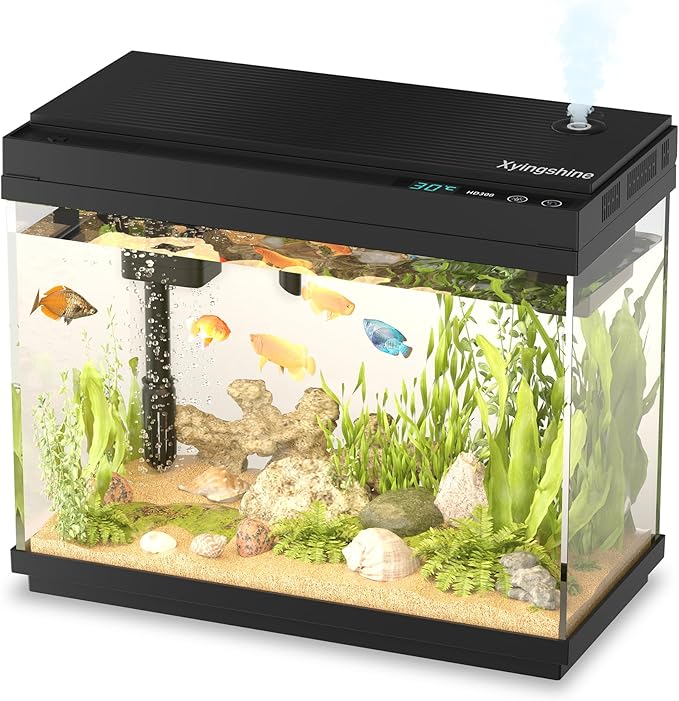 Fish Tank, 2.5Gallon Fish Aquarium,Self Cleaning Fish Tank Aquarium Starter Kit/Humidifier & Essential Oil Diffuser,Touchscreen Control,7-Color LED,3-in-1 Pump,Triple Filtration,Temp/Time Display