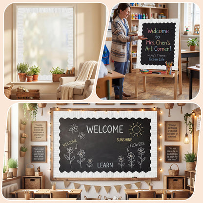 Tenceur 120 Feet Bulletin Board Borders Wooden Pattern Straight Rolled Border Trim Wood Straight for Classroom Schools Office Decoration(White)