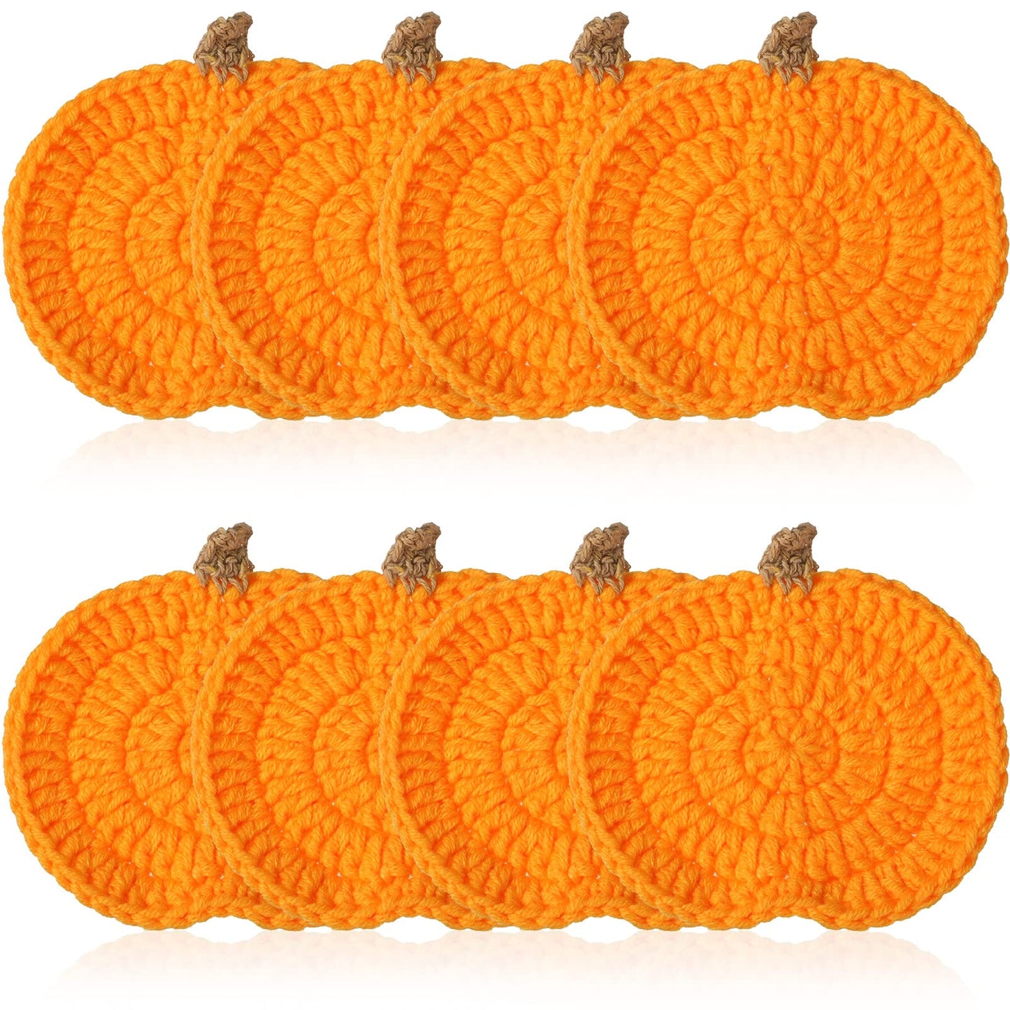 8 Pcs Crochet Pumpkins Coaster Handmade Knitted Drink Coaster Set Autumn Drink Cup Pad Mats Absorbent Bottle Mug Place Mats for Table Protection Fall Halloween Thanksgiving Themed Party Decoration