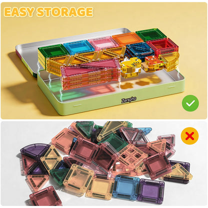 52PCS Mini Magnetic Tiles with Cute Animals, Travel Size Magnetic Construction Toys with Storage Box, Magnetic Blocks Building Toy for Kids Ages 4-8, Ideal Gift for Boys Girls Halloween Birthday
